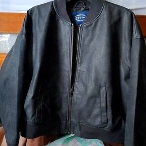 SCOOP Black Vegan Leather Distressed Bomber jacket XXL